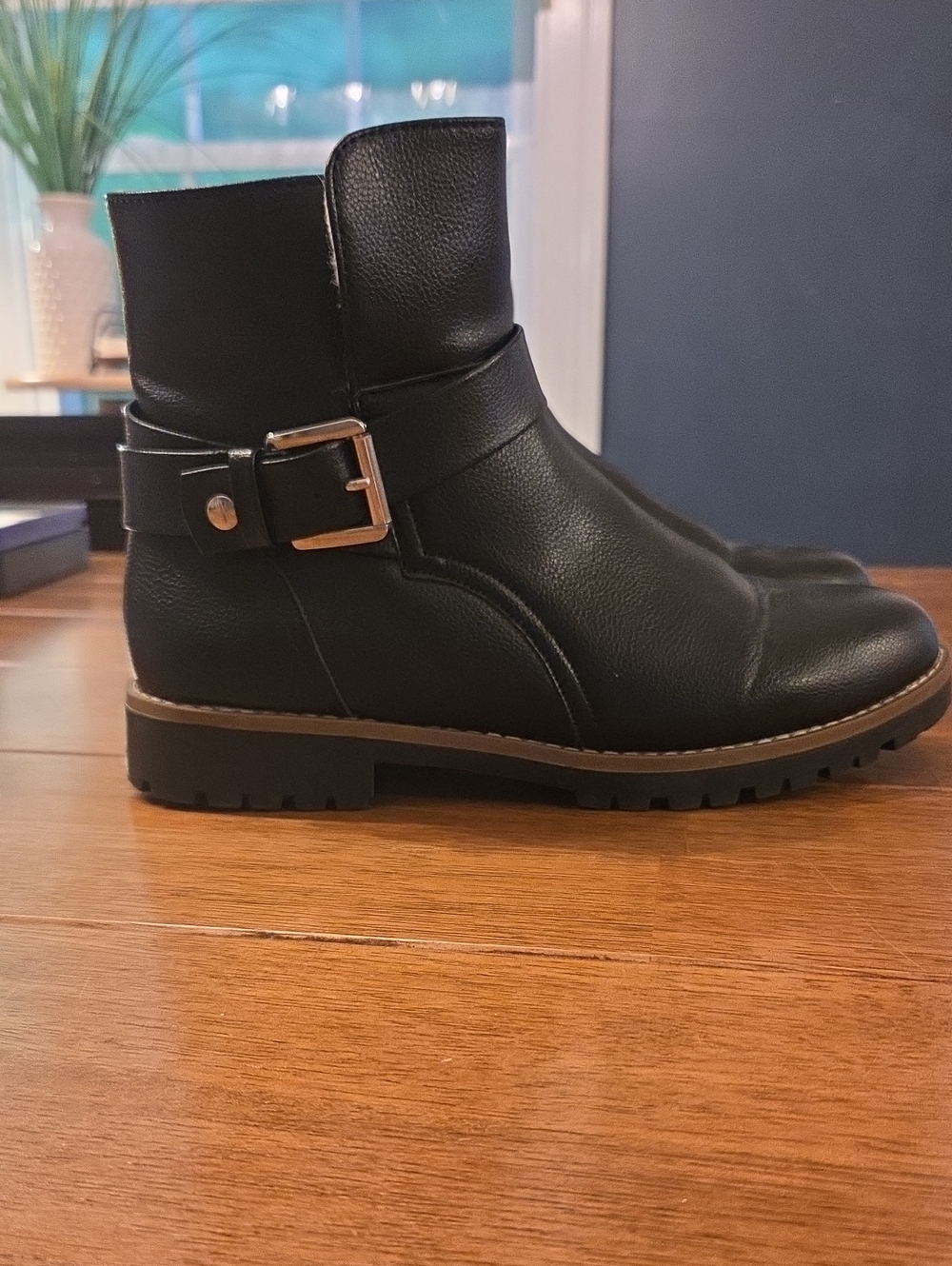 Nautica Black Leather Buckle Ankle Boots